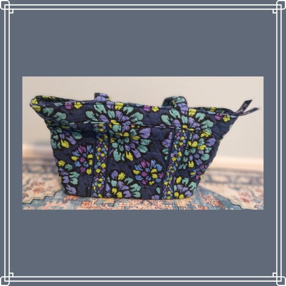 Vera Bradley Small Tote Purse Bag Handbag in Indigo Pop Retired Blue Pattern - Picture 3 of 16